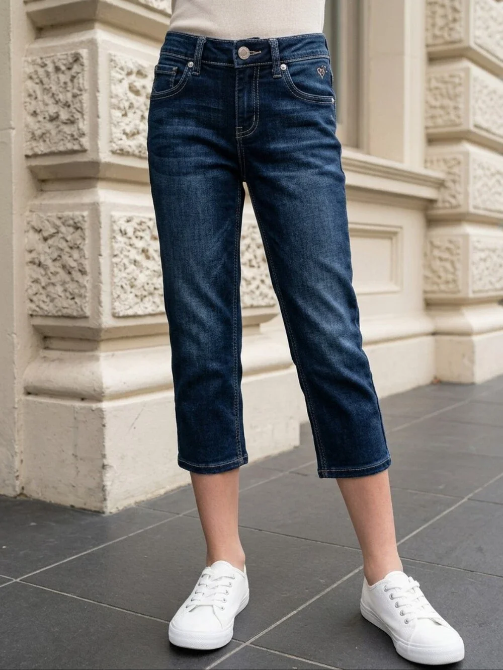 Justice Girls Crop Jeans Size 10 Blue Stretch Denim Ankle Pants School Everyday